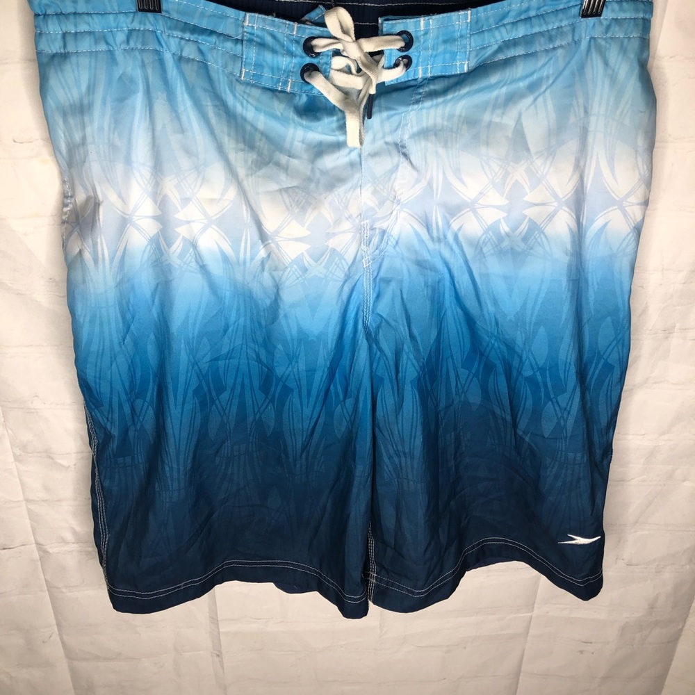 Speedo Men Swim Trunks Bathing Suit Board Shorts Blue Lined Large